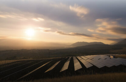 Sunset in Solar Farm